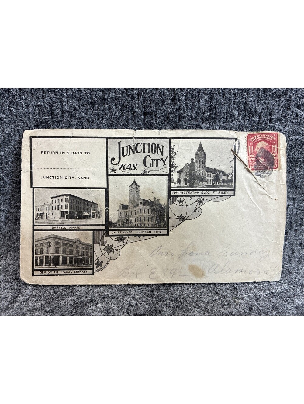 Antique 1908 Junction City Kansas Illustrated Cover Fort Riley Bartell House